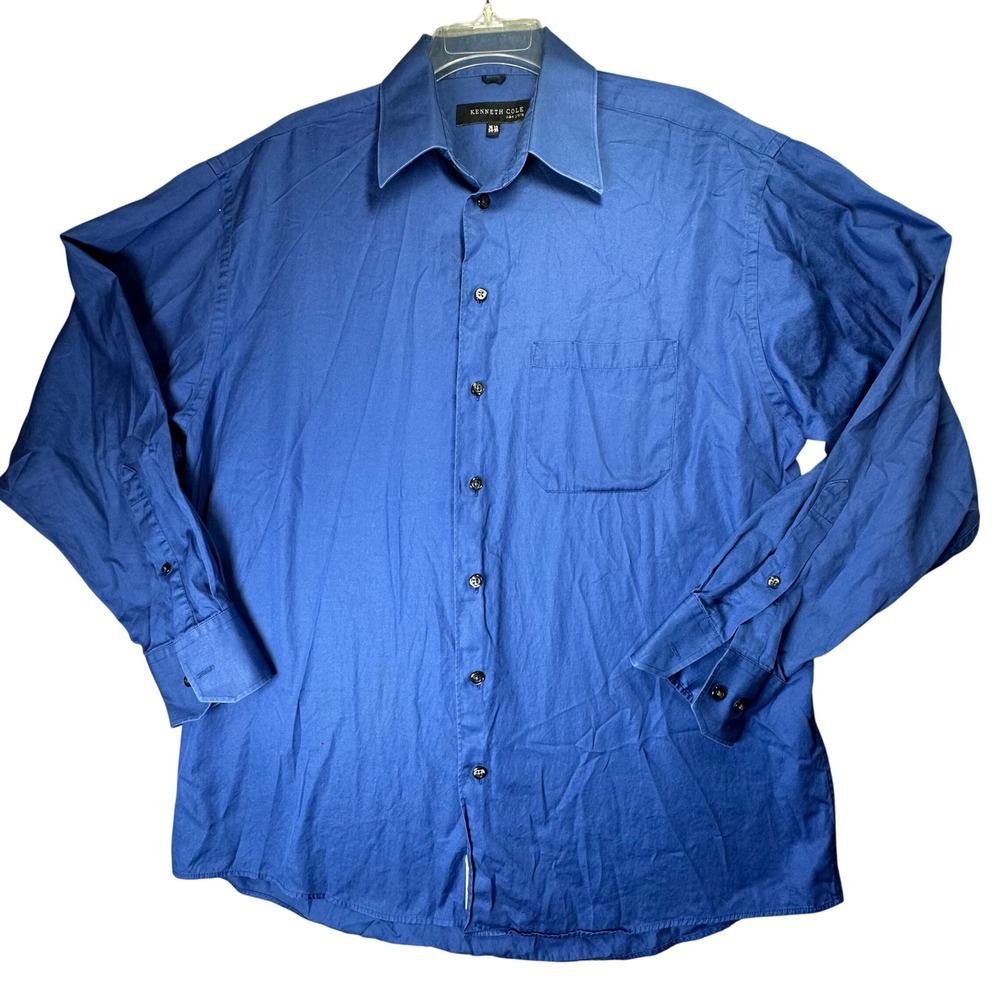 Kenneth Cole New York Blue Button Down Dress Shirt Professional Mens 16.5 34-35